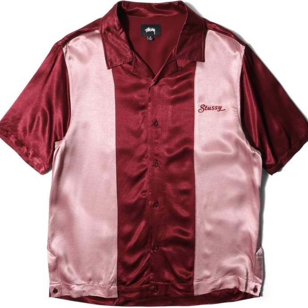Stussy Two Tone Bowling Button Up Shirt - Red/Pink